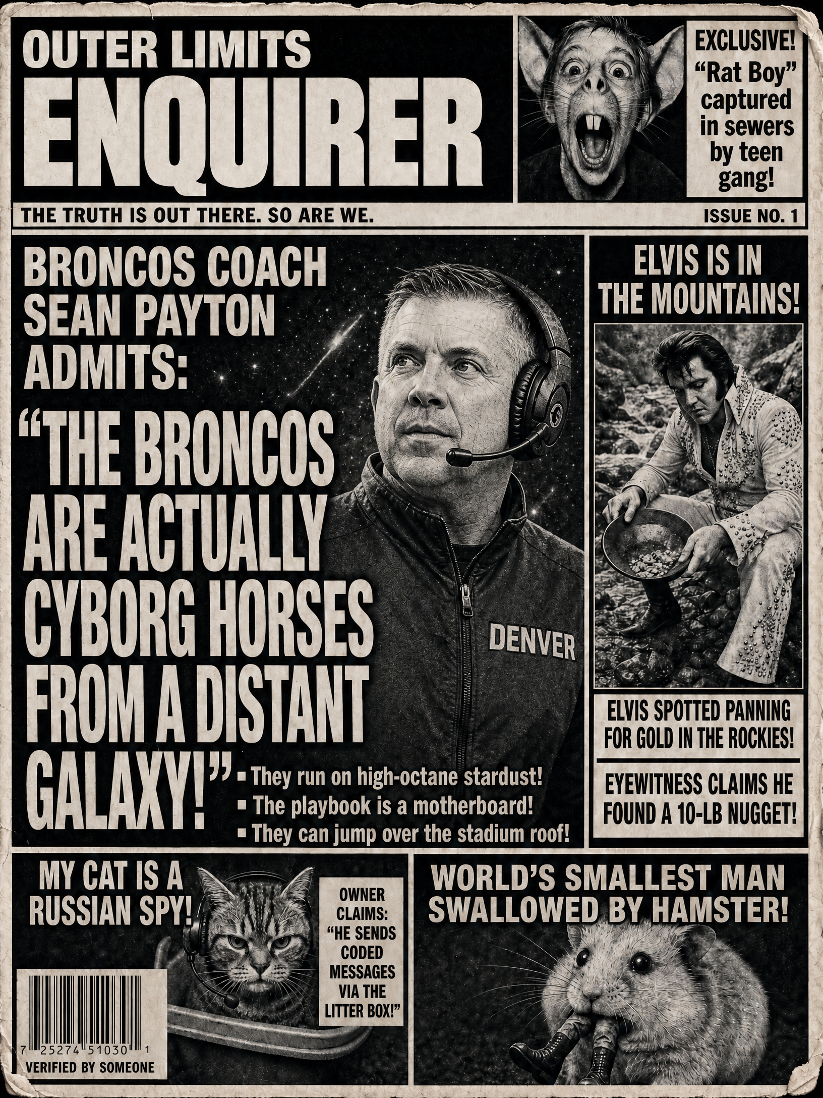 Outer Limits Enquirer — Broncos edition front page